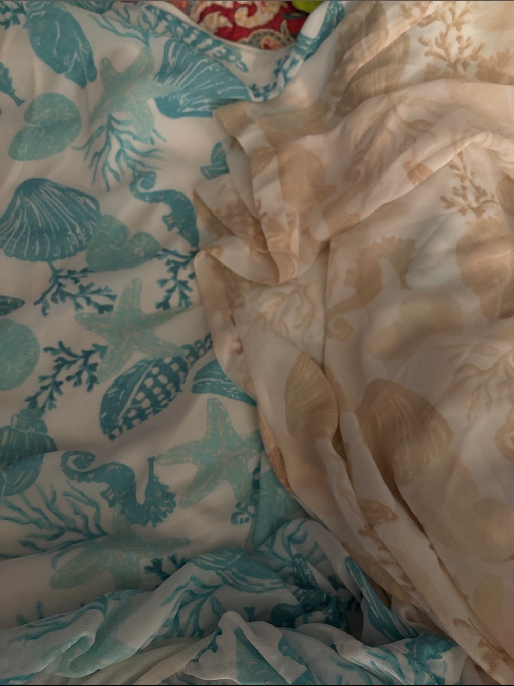 Belle by Kim Gravel Turquoise & Beige Coastal Shell Print Duvet Cover